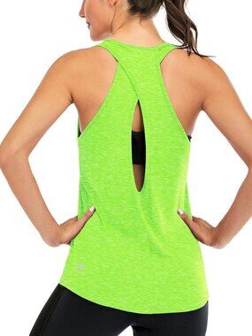 👑 Women's Neon Green Cross Backless Workout Racerback Open Back Yoga Tank Tops